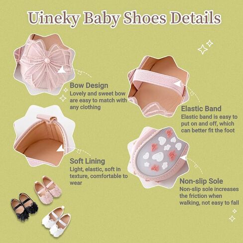 Infant Baby Girls Dress Shoes Newborn Bowkont Mary Jane Flats Non-Slip Lightweight Soft Sole Toddler First Walkers Princess Wedding Shoes in Saudi Arabia