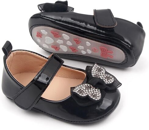 Infant Baby Girls Dress Shoes Newborn Bowkont Mary Jane Flats Non-Slip Lightweight Soft Sole Toddler First Walkers Princess Wedding Shoes in Saudi Arabia