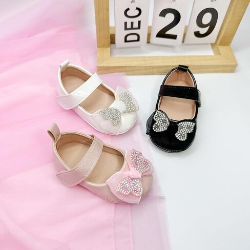 Infant Baby Girls Dress Shoes Newborn Bowkont Mary Jane Flats Non-Slip Lightweight Soft Sole Toddler First Walkers Princess Wedding Shoes in Saudi Arabia