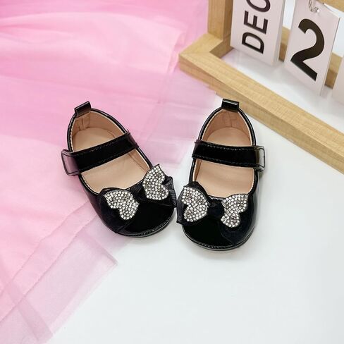 Infant Baby Girls Dress Shoes Newborn Bowkont Mary Jane Flats Non-Slip Lightweight Soft Sole Toddler First Walkers Princess Wedding Shoes in Saudi Arabia