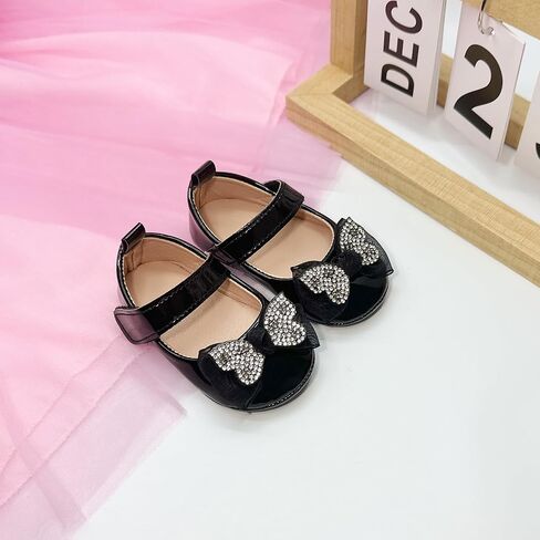 Infant Baby Girls Dress Shoes Newborn Bowkont Mary Jane Flats Non-Slip Lightweight Soft Sole Toddler First Walkers Princess Wedding Shoes in Saudi Arabia