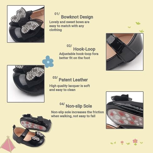 Infant Baby Girls Dress Shoes Newborn Bowkont Mary Jane Flats Non-Slip Lightweight Soft Sole Toddler First Walkers Princess Wedding Shoes in Saudi Arabia
