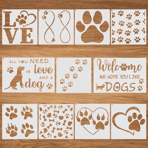 11Pcs Dog Paw Print Stencils,Reusable Love Dog Stencils for Painting,Wall Stencils Plastic Paw Template for for Painting On Wood Wall Home Decor in Kuwait