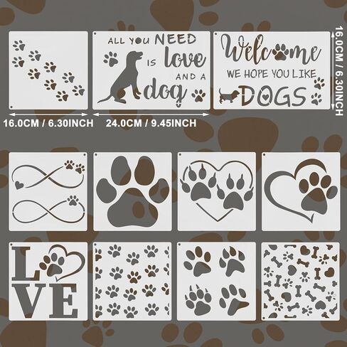 11Pcs Dog Paw Print Stencils,Reusable Love Dog Stencils for Painting,Wall Stencils Plastic Paw Template for for Painting On Wood Wall Home Decor in Kuwait