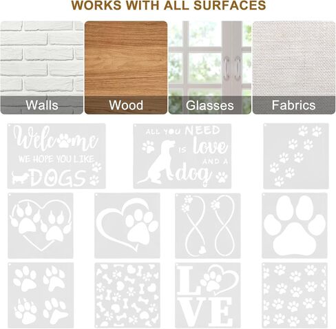 11Pcs Dog Paw Print Stencils,Reusable Love Dog Stencils for Painting,Wall Stencils Plastic Paw Template for for Painting On Wood Wall Home Decor in Kuwait