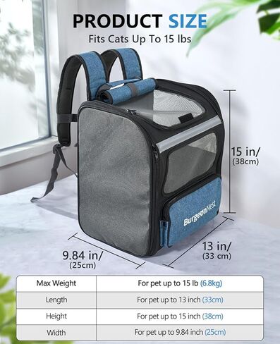 حامل حقيبة ظهر للكلاب من بورجيوننيست، حامل حقيبة ظهر للقطط قابل للطي مع إطار صلب، جيوب تخزين، حقيبة ظهر لحمل الحيوانات الأليفة جيدة التهوية بالكامل للحيوانات الأليفة الصغيرة التي يقل وزنها عن 15 رطلًا للتخييم والتنزه سيرًا على الأقدام في الهواء الطلق in Kuwait