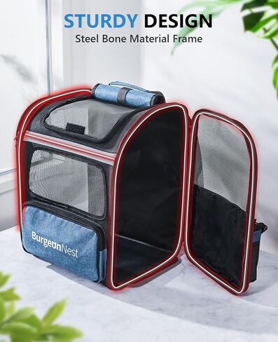 حامل حقيبة ظهر للكلاب من بورجيوننيست، حامل حقيبة ظهر للقطط قابل للطي مع إطار صلب، جيوب تخزين، حقيبة ظهر لحمل الحيوانات الأليفة جيدة التهوية بالكامل للحيوانات الأليفة الصغيرة التي يقل وزنها عن 15 رطلًا للتخييم والتنزه سيرًا على الأقدام في الهواء الطلق in Kuwait