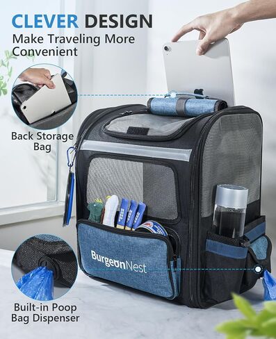 حامل حقيبة ظهر للكلاب من بورجيوننيست، حامل حقيبة ظهر للقطط قابل للطي مع إطار صلب، جيوب تخزين، حقيبة ظهر لحمل الحيوانات الأليفة جيدة التهوية بالكامل للحيوانات الأليفة الصغيرة التي يقل وزنها عن 15 رطلًا للتخييم والتنزه سيرًا على الأقدام في الهواء الطلق in Kuwait