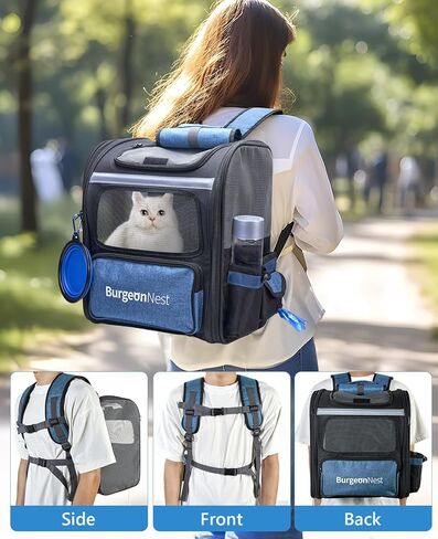 حامل حقيبة ظهر للكلاب من بورجيوننيست، حامل حقيبة ظهر للقطط قابل للطي مع إطار صلب، جيوب تخزين، حقيبة ظهر لحمل الحيوانات الأليفة جيدة التهوية بالكامل للحيوانات الأليفة الصغيرة التي يقل وزنها عن 15 رطلًا للتخييم والتنزه سيرًا على الأقدام في الهواء الطلق in Kuwait