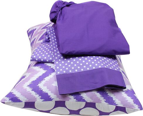Bacati - طقم ملاءات سرير للأطفال الصغار مكون من 3 قطع من Mix N Match Zigzag/dots، بما في ذلك ملاءة جاهزة وملاءة مسطحة وغطاء وسادة لسرير الأطفال/سرير الأطفال الصغار القياسي الأمريكي (وردي) in Kuwait
