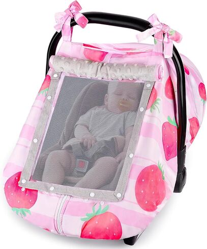 FIOBEE Baby Car Seat Cover, Car Seat Covers for Babies Infant Car Seat Canopy with Breathable Mesh Window Waterproof Carseat Cover for Babies Boy Girl 4 Seasons, White/Cow in Saudi Arabia