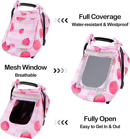 FIOBEE Baby Car Seat Cover, Car Seat Covers for Babies Infant Car Seat Canopy with Breathable Mesh Window Waterproof Carseat Cover for Babies Boy Girl 4 Seasons, White/Cow in Saudi Arabia