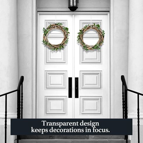 تسوق شماعات إكليل مربعة شفافة للباب الأمامي - شماعة إكليل باب مقاس 12 بوصة للباب الأمامي بالخارج - خالية من الخدوش، وخالية من المواد اللاصقة فوق خطاف شماعات الباب للباب الأمامي في الداخل أو الخارج in Kuwait