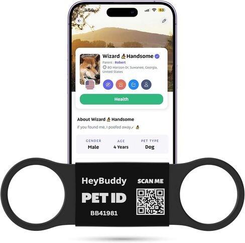 HeyBuddy® Slide Series - QR Code Smart Pet Tags for Dogs & Cats, Personalized Pet Tag Stores Multiple Information, Includes Passive Location Tracking, Real-Time Notification & Community Alerts in Kuwait