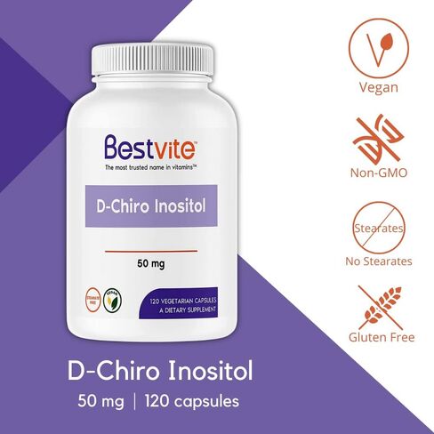 BESTVITE D-Chiro Inositol (120 Vegetarian Capsules) - No Stearates - Vegan - Non GMO - Gluten Free - 1 Capsule for 40:1 Inositol Ratio in Saudi Arabia