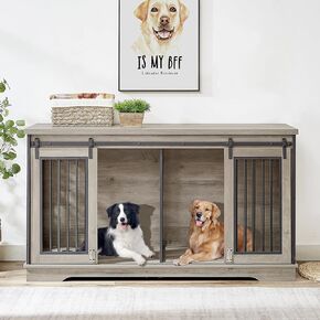 Rovibek 61'' Double Dog Crate Furniture for 2 Dogs, Large Double Dog Kennel Furniture TV Stand, Heavy Duty Dog Crate, Furniture Style Dog Crate End Table, Wood Crates for Dogs Kennel Indoor in Kuwait