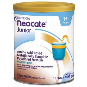 Neocate Junior - Powdered Hypoallergenic, Amino Acid-Based Toddler and Junior Formula - Chocolate - 14.1 Oz Can (Case of 1)
