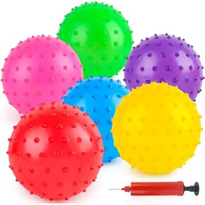 LOVEINUSA 6PCS Bounce Balls, Knobby Balls with Pump 6inch Sensory Balls Spiky Massage Balls for Babies Toddlers in Kuwait