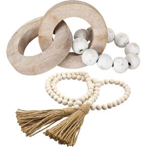2 Pieces Decorative Wood Knot Link Chain Decor and Bead Garland Set Farmhouse Decor Aesthetic Room Decor Natural Wooden Knot Chain Link Wood Bead for Boho Country Home Table Decor (Retro Colors) in Kuwait