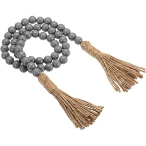 PATIKIL 42in Wood Beads Garland with Tassels, Farmhouse Beads Rustic Country Decor Prayer Beads for Wall Hanging Home Decoration, Grey