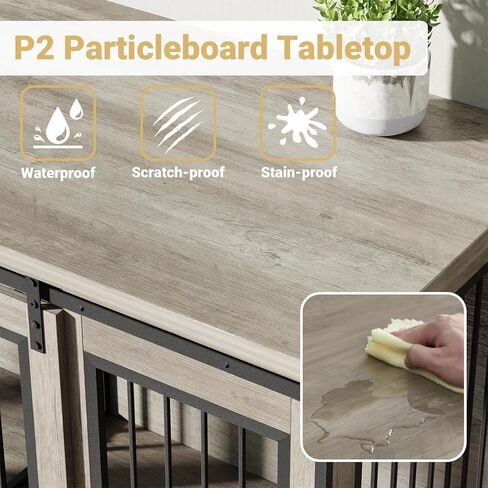 Rovibek 61'' Double Dog Crate Furniture for 2 Dogs, Large Double Dog Kennel Furniture TV Stand, Heavy Duty Dog Crate, Furniture Style Dog Crate End Table, Wood Crates for Dogs Kennel Indoor in Kuwait