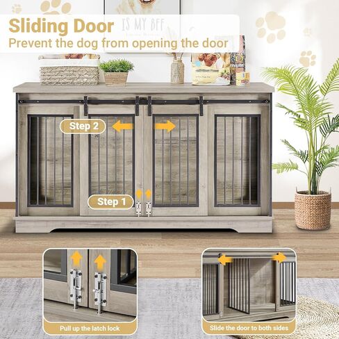 Rovibek 61'' Double Dog Crate Furniture for 2 Dogs, Large Double Dog Kennel Furniture TV Stand, Heavy Duty Dog Crate, Furniture Style Dog Crate End Table, Wood Crates for Dogs Kennel Indoor in Kuwait