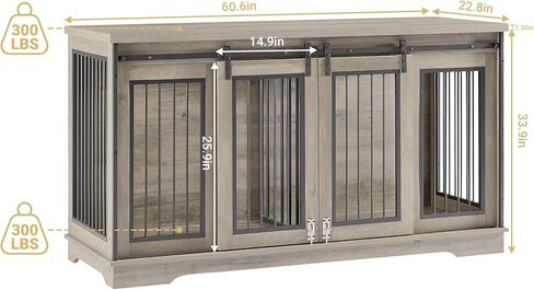 Rovibek 61'' Double Dog Crate Furniture for 2 Dogs, Large Double Dog Kennel Furniture TV Stand, Heavy Duty Dog Crate, Furniture Style Dog Crate End Table, Wood Crates for Dogs Kennel Indoor in Kuwait