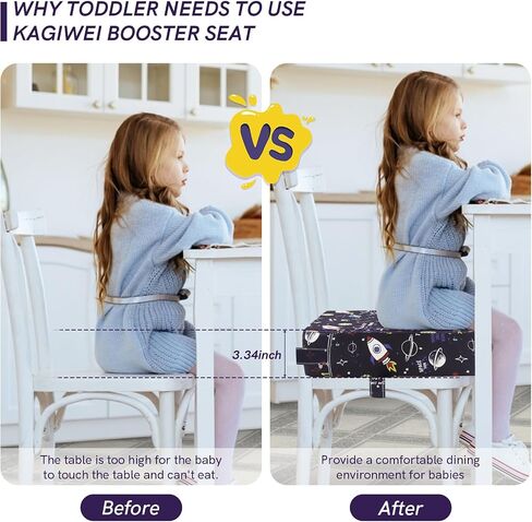 Booster Seat for Kitchen Chair, Upgrade Toddler Booster Seat for Table | 3.5" High Density Foam Toddler Booster Seat for Dining Table with 2" Backrest, Front Safety Buckle, Travel Booster Chair in Saudi Arabia