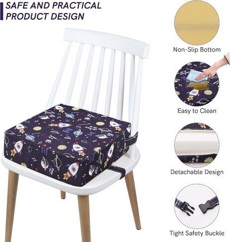 Booster Seat for Kitchen Chair, Upgrade Toddler Booster Seat for Table | 3.5" High Density Foam Toddler Booster Seat for Dining Table with 2" Backrest, Front Safety Buckle, Travel Booster Chair in Saudi Arabia