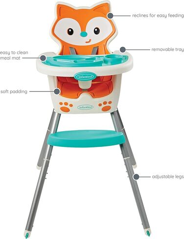 Infantino Grow-with-Me 4-in-1 Convertible High Chair, Raccoon-Theme, Space-Saving Design, Booster and Toddler Chair, for Infants & Toddlers 3M-36M Multicolor in Saudi Arabia