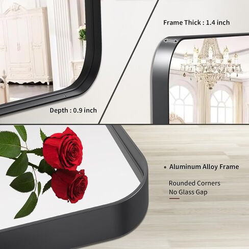 مرآة كاملة الطول 71 بوصة × 31 بوصة من HARRITPURE - إطار من سبائك الألومنيوم مرآة سوداء مستطيلة لكامل الجسم - أفقية أو رأسية مثالية لغرفة النوم وغرفة المعيشة in Kuwait