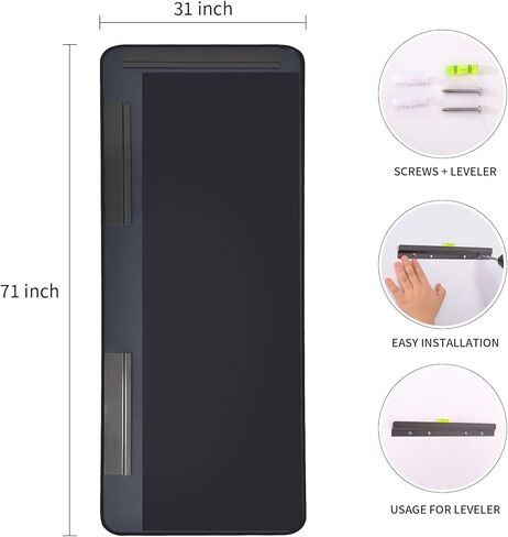 مرآة كاملة الطول 71 بوصة × 31 بوصة من HARRITPURE - إطار من سبائك الألومنيوم مرآة سوداء مستطيلة لكامل الجسم - أفقية أو رأسية مثالية لغرفة النوم وغرفة المعيشة in Kuwait