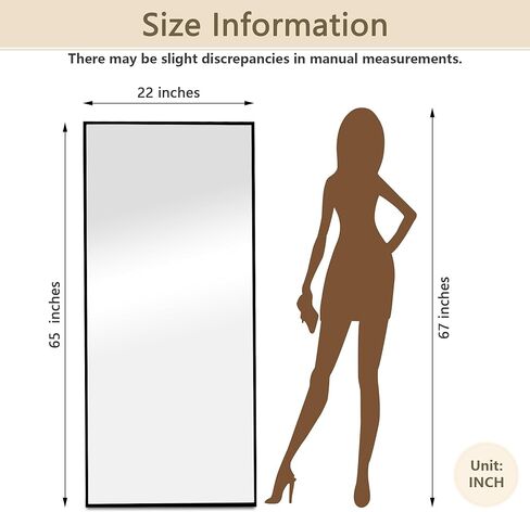 دولونم مراة قوس بطول كامل 64 × 21 انش، مراة ارضية قائمة بتصميم عصري، مراة لكامل الجسم لغرفة المعيشة وغرفة النوم والحمام والمرحاض والرواق، اسود (اطار من خليط الالومنيوم المعدني) in Kuwait