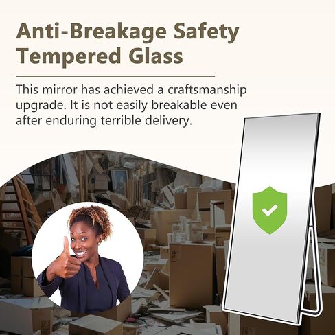 دولونم مراة قوس بطول كامل 64 × 21 انش، مراة ارضية قائمة بتصميم عصري، مراة لكامل الجسم لغرفة المعيشة وغرفة النوم والحمام والمرحاض والرواق، اسود (اطار من خليط الالومنيوم المعدني) in Kuwait