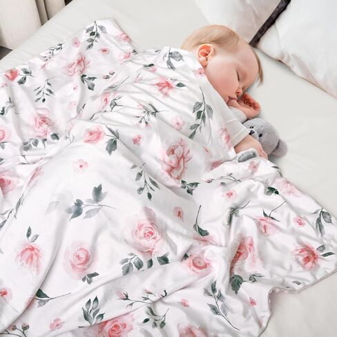 david's kids Minky Baby Blanket for Girls, Soft Lightweight Micro Fleece Blanket with Double Layer, Dotted Backing, Breathable Receiving Blanket for Newborns, 30x40 Inches, Floral Flowers in Saudi Arabia