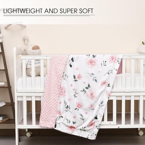 david's kids Minky Baby Blanket for Girls, Soft Lightweight Micro Fleece Blanket with Double Layer, Dotted Backing, Breathable Receiving Blanket for Newborns, 30x40 Inches, Floral Flowers in Saudi Arabia