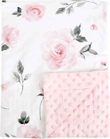 david's kids Minky Baby Blanket for Girls, Soft Lightweight Micro Fleece Blanket with Double Layer, Dotted Backing, Breathable Receiving Blanket for Newborns, 30x40 Inches, Floral Flowers in Saudi Arabia