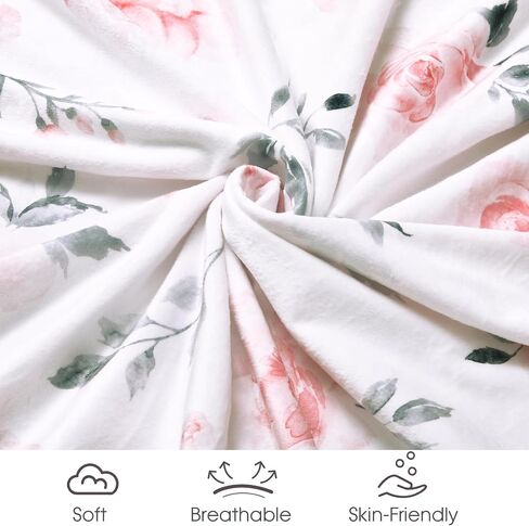 david's kids Minky Baby Blanket for Girls, Soft Lightweight Micro Fleece Blanket with Double Layer, Dotted Backing, Breathable Receiving Blanket for Newborns, 30x40 Inches, Floral Flowers in Saudi Arabia