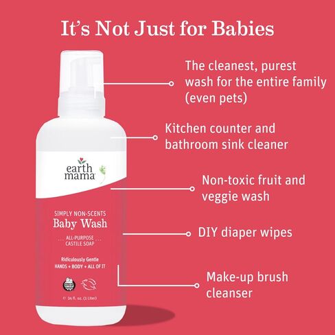 Earth Mama Ginger Fresh Foaming Hand Soap and All Purpose Body Wash for Sensitive Skin, Liquid Castile Soap with Organic Coconut Oil, Shea Butter, Calendula, & Aloe, 5.3 fl oz and Liter Refill in Kuwait