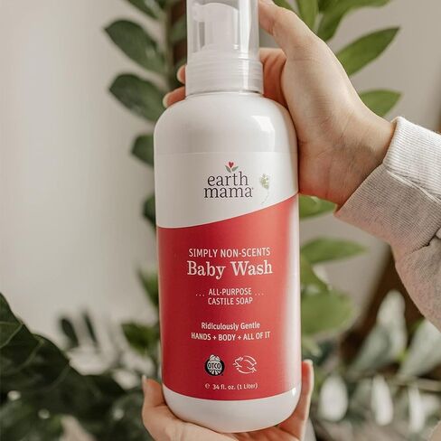 Earth Mama Ginger Fresh Foaming Hand Soap and All Purpose Body Wash for Sensitive Skin, Liquid Castile Soap with Organic Coconut Oil, Shea Butter, Calendula, & Aloe, 5.3 fl oz and Liter Refill in Kuwait