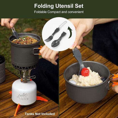 Odoland Camping Pots with Heat Exchanger Camping Cooking Set with Portable Camping Stove Camping Mess Kit Include Mug, Folding Utensil Set, Canister Stabilizer for Backpacking Outdoor Hiking & Picnic in Saudi Arabia