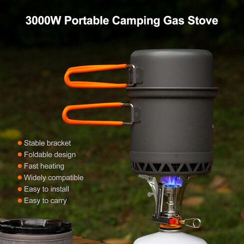 Odoland Camping Pots with Heat Exchanger Camping Cooking Set with Portable Camping Stove Camping Mess Kit Include Mug, Folding Utensil Set, Canister Stabilizer for Backpacking Outdoor Hiking & Picnic in Saudi Arabia
