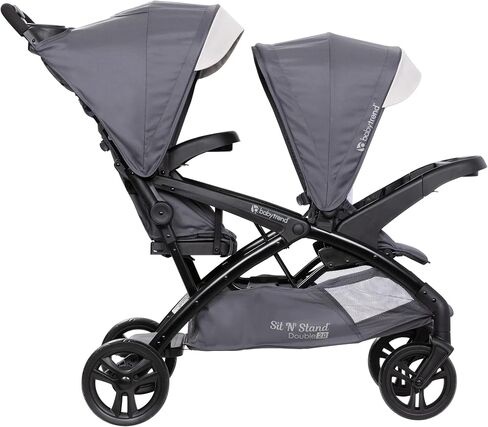 Baby Trend Sit N Stand Double Stroller 2.0 DLX with 5 Point Safety Harness, Canopy, Extra Basket, 2 Cup Holders, and Covered Compartment, Magnolia in Saudi Arabia