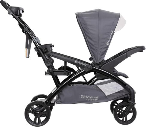 Baby Trend Sit N Stand Double Stroller 2.0 DLX with 5 Point Safety Harness, Canopy, Extra Basket, 2 Cup Holders, and Covered Compartment, Magnolia in Saudi Arabia