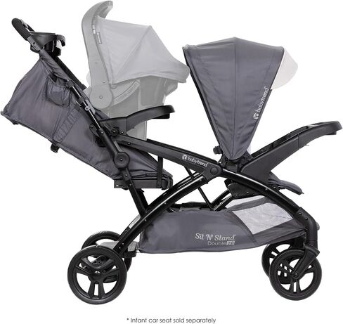 Baby Trend Sit N Stand Double Stroller 2.0 DLX with 5 Point Safety Harness, Canopy, Extra Basket, 2 Cup Holders, and Covered Compartment, Magnolia in Saudi Arabia