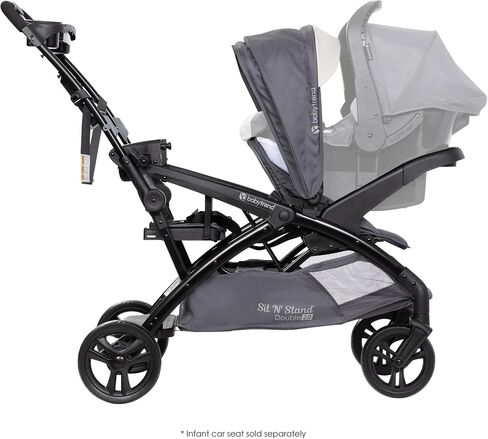 Baby Trend Sit N Stand Double Stroller 2.0 DLX with 5 Point Safety Harness, Canopy, Extra Basket, 2 Cup Holders, and Covered Compartment, Magnolia in Saudi Arabia