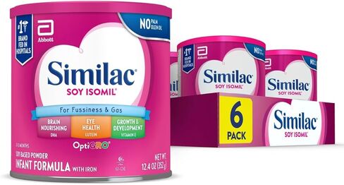 Similac Soy Isomil Infant Formula, for Fussiness & Gas, Plant-Based Protein, Baby Formula Powder, 12.4-oz Can, Pack of 6 in Saudi Arabia
