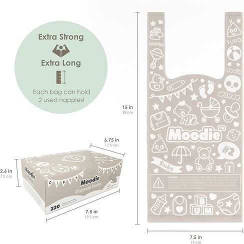 أكياس حفاضات جديدة للأطفال للاستعمال مرة واحدة (إجمالي 220 كيسًا) مقاس 7.5 × 15 بوصة | أكياس حفاضات برائحة اللافندر سهلة الربط للاستعمال مرة واحدة | أكياس قمامة الحفاضات المقاومة للتسرب | منتج أساسي لتغيير الحفاضات أثناء التنقل in Kuwait