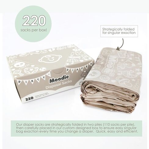 أكياس حفاضات جديدة للأطفال للاستعمال مرة واحدة (إجمالي 220 كيسًا) مقاس 7.5 × 15 بوصة | أكياس حفاضات برائحة اللافندر سهلة الربط للاستعمال مرة واحدة | أكياس قمامة الحفاضات المقاومة للتسرب | منتج أساسي لتغيير الحفاضات أثناء التنقل in Kuwait