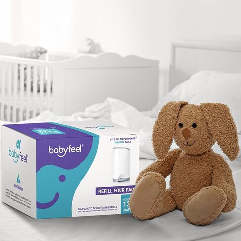 عبوات Babyfeel المتوافقة مع دلاء الحفاضات DEKOR MINI | 4 عبوات | سمك إضافي حصري بنسبة 20% | يمكن إعادة تعبئة سطل الحفاضات مع إزالة قوية للرائحة | رائحة مسحوق | تحمل ما يصل إلى 1320 حفاضة in Kuwait